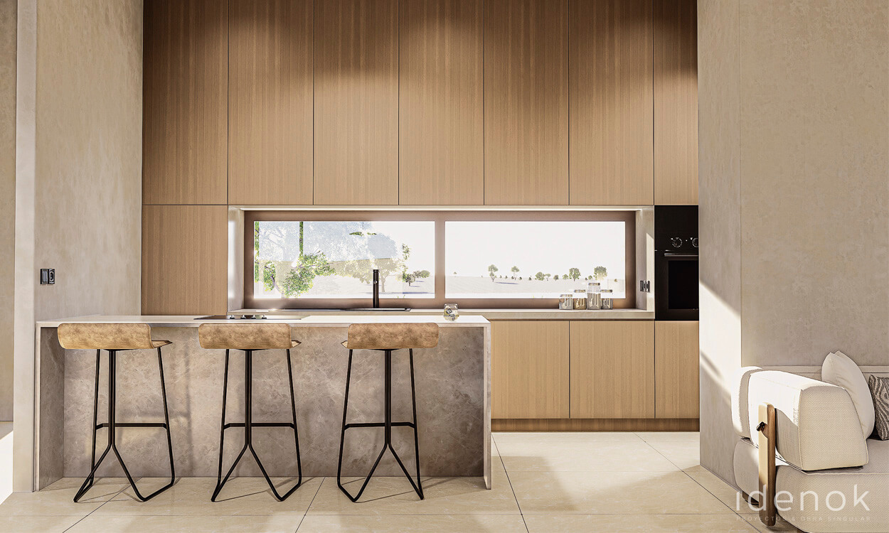 Imagen de la cocina del modelo de la vivienda de IDENOK-2