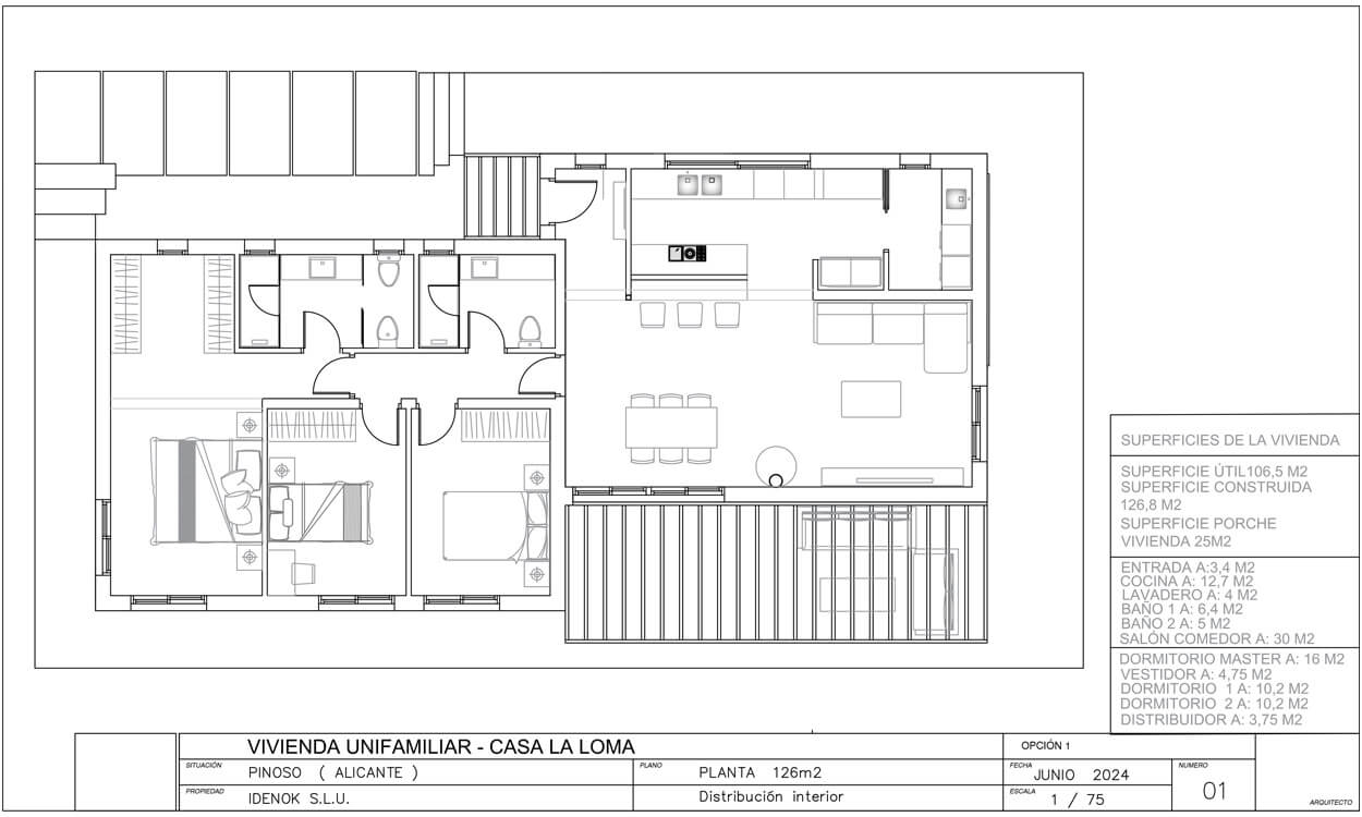 Plano vivienda unifamiliar casa la loma IDENOK