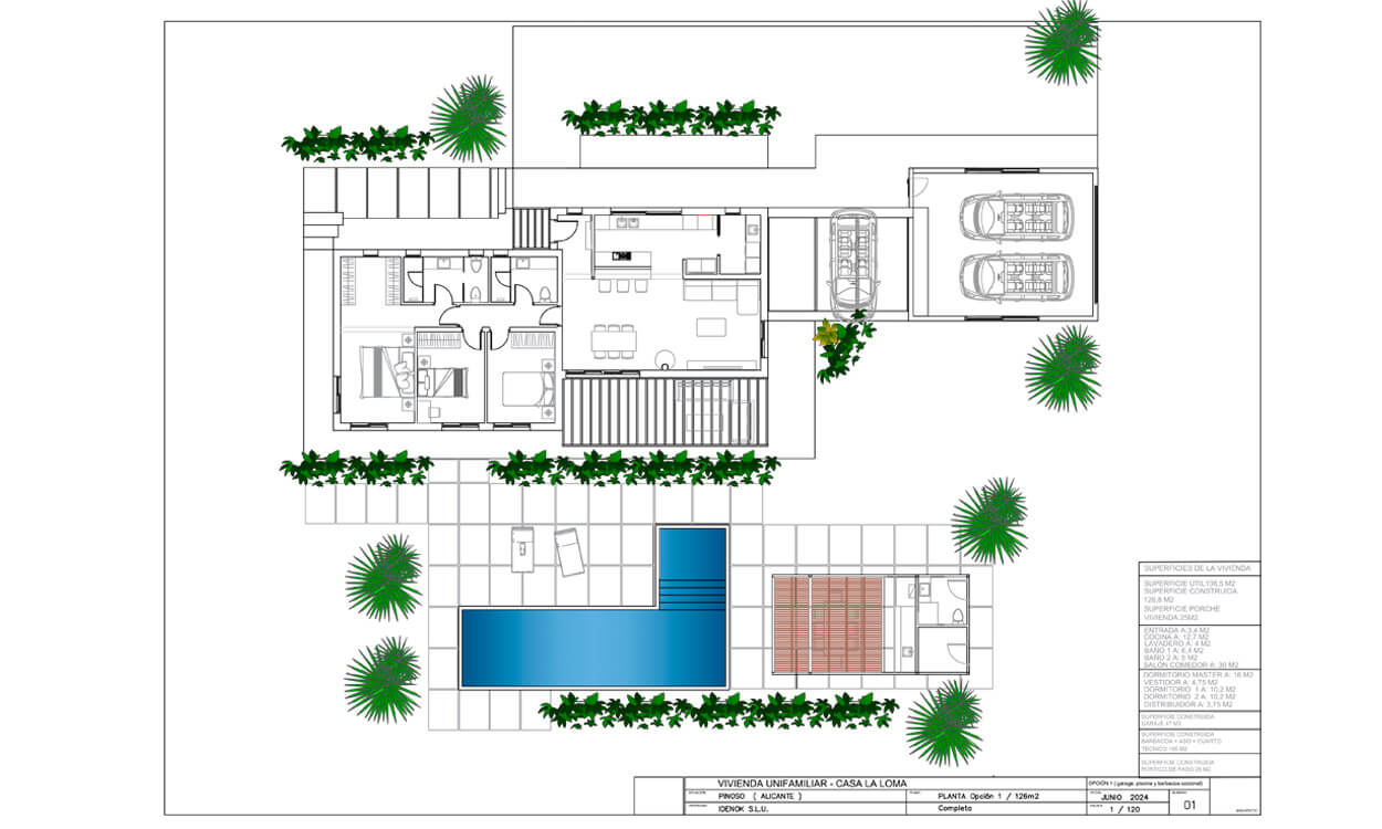 Plano completo de la versión 3 del modelo de vivienda de IDENOK Casa la Loma.