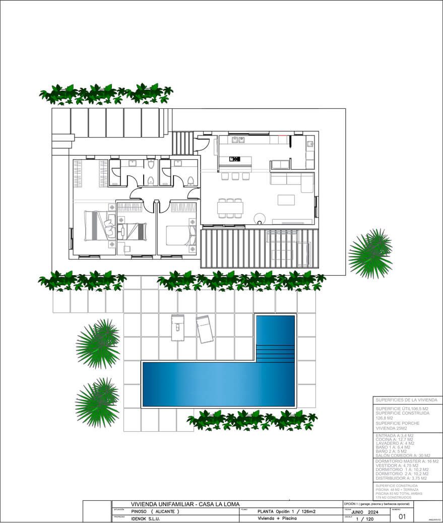 Plano de la versión 1 del modelo de vivienda de IDENOK Casa la Loma.