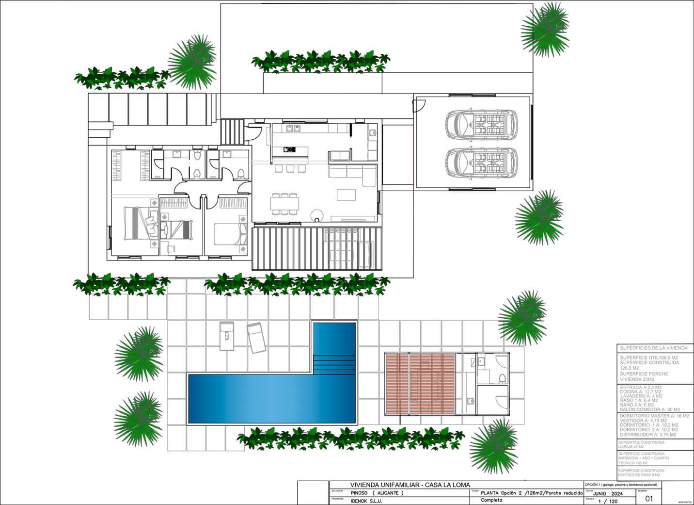 Plano de la versión 2 del modelo de vivienda de IDENOK Casa la Loma.